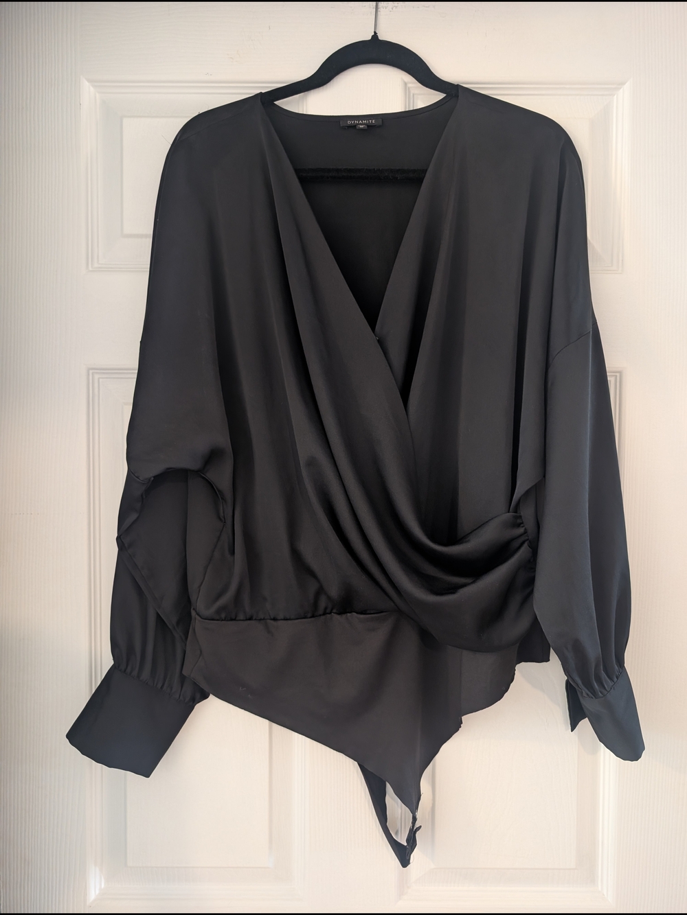 Dynamite Black Draped Wrap Blouse Bodysuit